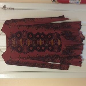 Free People rust blue gold geometric paisley print open back dress size XS